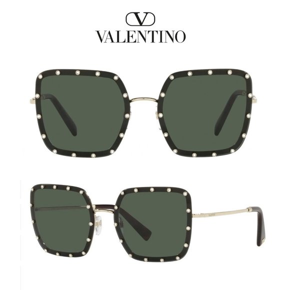 ✨ NEW Valentino Embellished Crystal Square Sunglasses in Black & Gold - Picture 2 of 9